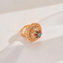 Регулируемые геометрические полые кольца-манжеты из латуни с микропаве из кубического циркония для женщин&nbsp;QD3494-2