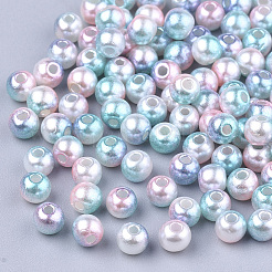 レインボーABSプラスチックイミテーションパールビーズ  グラデーションマーメイドパールビーズ  ラウンド  空色  4x3.5mm  穴：1.2mm  約18000個/500g&nbsp;OACR-Q174-4mm-05