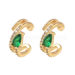 Orecchini a polsino a forma di C con goccia in ottone e micro pavé di zirconi cubici.&nbsp;EJEW-L316-01G-13