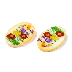 Breloques ovales imprimées double face en coquillage d'eau douce naturel&nbsp;SHEL-T020-05F