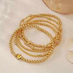 Ensembles de bracelets extensibles en perles de laiton et d'acier inoxydable&nbsp;VB9693-8