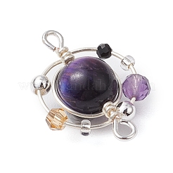 4 шт. подвески-соединители в виде планет из медной проволоки с натуральным тигровым глазом (окрашенные/неокрашенные) 4 цветов PALLOY-TA00181