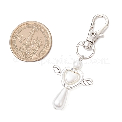 Подвеска в форме сердца-слезинки из искусственного акрилового жемчуга с крыльями из сплава HJEW-JM03988