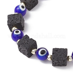 Bracelets extensibles en pierre de lave naturelle et perles de verre artisanales&nbsp;BJEW-JB11984-04