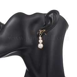 Серьги-гвоздики с кисточками из ракушек и жемчуга в форме банта&nbsp;EJEW-JE06882