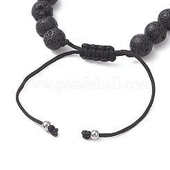 Женские плетеные браслеты из бусин из натурального розового кварца и лавы&nbsp;BJEW-JB12924-02