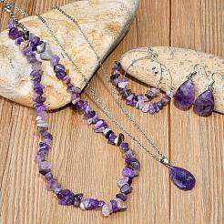 Halsketten mit Tropfenanhänger aus natürlichem Amethyst im Bohème-Stil & Halsketten mit Splitterperlen & Creolen & Ohrhänger-Sets&nbsp;WG11994-01