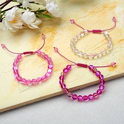 3шт круглые браслеты из плетеных бусин из синтетического лунного камня BJEW-SW00061-05