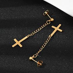 Pendientes colgantes de acero inoxidable con cruz cristiana invertida 201&nbsp;EJEW-P314-01B-G