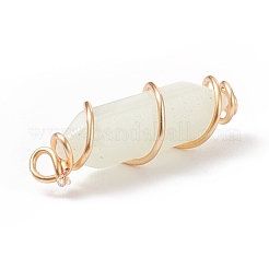 蓄光ガラスチャーム  金色の銅線を巻いた  弾丸  ベージュ  26x8x8mm  穴：2.5mm&nbsp;PALLOY-JF01805-01