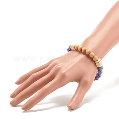 Bracciale elasticizzato in diaspro macchia blu naturale e perline di legno&nbsp;BJEW-JB07806