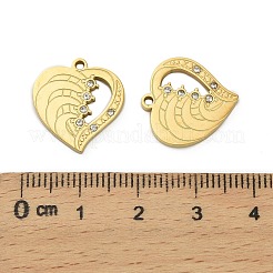 304ステンレスペンダント  ラインストーン付き  ハート  イオンプレーティング（ip）  18KGP本金メッキ  17x16x2mm  穴：1.5mm&nbsp;STAS-A118-01B-G