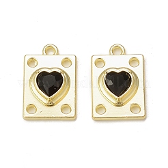 ラックメッキ合金ガラスペンダント  ゴールドカラー  ハートのチャームが付いた長方形  ブラック  19.5x12.5x5mm  穴：1.8mm&nbsp;PALLOY-P291-06G-03