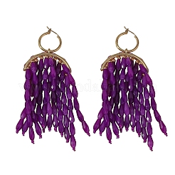 Серьги-кольца с кисточками из сплава стеклянных бусин&nbsp;FS-WG51683-03