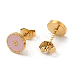 Boucles d'oreilles à tige en acier inoxydable 304 avec placage ionique (IP) et émail rose&nbsp;EJEW-Q783-09G