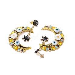 Ohrstecker mit Mond- und Sternmotiv aus Glasperlen für Damen&nbsp;EJEW-MZ00200