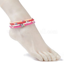4 pz 4 colori fatti a mano in argilla polimerica perline elastiche cavigliere set per le donne&nbsp;AJEW-AN00467