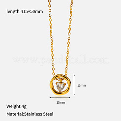 Bague en acier inoxydable 304 sertie de zirconiums cubiques transparents et ornée d'un pendentif en forme de cœur&nbsp;WG58E99-01