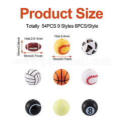 54 шт. 9 стиля непрозрачные акриловые бусины на спортивную тематику&nbsp;RESI-BT0001-28