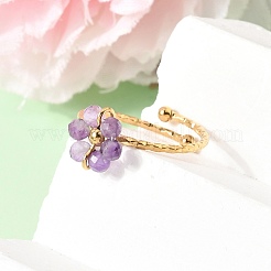 調節可能な304ステンレススチール製天然アメジストカフオープンリング  花  イオンプレーティング（ip）  18KGP本金メッキ  17mm&nbsp;RJEW-P187-01G-01