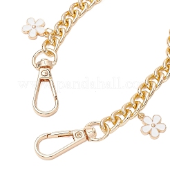 Красное стекло вишня и сплав эмаль белый цветок подвеска алюминиевая панцирная цепочка сумка декоративные цепи AJEW-BA00150