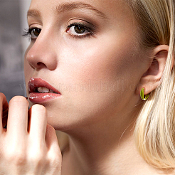 12 пара двухцветных эмалевых серег-колец Huggie Hoop для женщин EJEW-DC0001-35