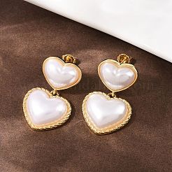 Серьги-гвоздики с подвесками в форме сердца из латунного АБС-пластика EJEW-L275-13G-01