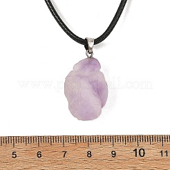 Colgante de pepitas de amatista natural en bruto con cordón de imitación de cuero negro para mujer.&nbsp;NJEW-JN06535
