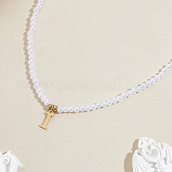 Colliers avec pendentifs en acier inoxydable et perles d'imitation&nbsp;NJEW-LP0001-51I-G