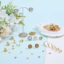 50個 5スタイル 304ステンレススチールスタッドピアス金具  カボションのセッティング  50個のイヤーナット付き  フラットラウンド  18KGP本金メッキ  トレイ：6~14mm  8~16x1.5~2mm  ピン：0.8mm  10個/スタイル&nbsp;STAS-BBC0009-96