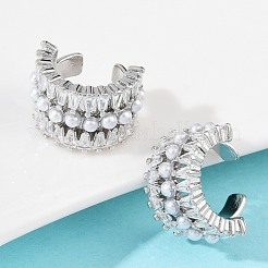 C-образные серьги-каффы из латуни с микропаве из прозрачных кубических цирконий&nbsp;EJEW-Z111-02P