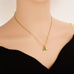 Collar de lujo con colgante de cola de ballena de concha de paua natural pavé de acero inoxidable 304&nbsp;EK0533-3