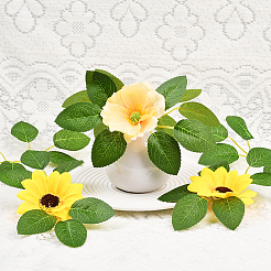 50 шт. искусственные листья розы из пластика и ткани со стеблями&nbsp;AJEW-SP0003-82