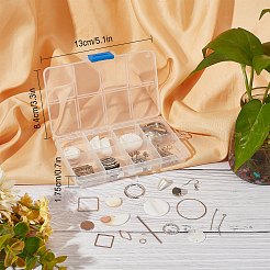 DIY ジオメトリイヤリング作成キット  ガラスパールビーズを含む  真鍮製のピアスフックとリンク  シェルペンダント  ステンレス鋼のスタッドピアスのパーツとリンクと魅力  鉄と合金のリンキングリング  プラチナ＆ステンレス鋼色  148個/箱&nbsp;DIY-SC0018-73