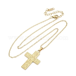 Ожерелья с подвеской в виде цветочного креста из нержавеющей стали 304&nbsp;NJEW-M096-35G