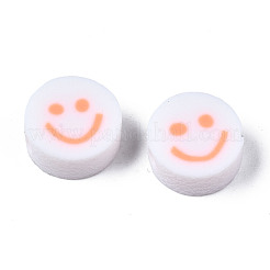 手作り樹脂粘土ビーズ  ジュエリー工芸用品のDIY用  笑顔とフラットラウンド  ライトサーモン  10x4~4.5mm  穴：1.8mm&nbsp;CLAY-N008-040J