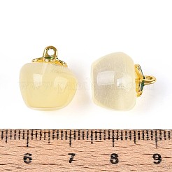 透明なガラスのリンゴのペンダント  エナメル  焼き付け塗料  ライトゴールデンロッドイエロー  15.5x14x14mm  穴：1.2mm&nbsp;DGLA-E004-16K