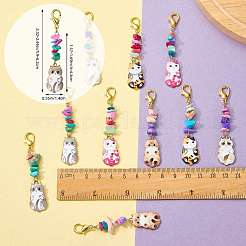 10 stücke 5 arten synthetische türkis chip & legierung emaille katze anhänger dekorationen&nbsp;HJEW-SZ00018