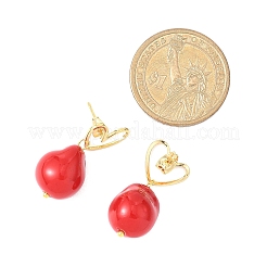 Серьги-гвоздики с подвесками из искусственного жемчуга в форме сердца&nbsp;EJEW-JE06672