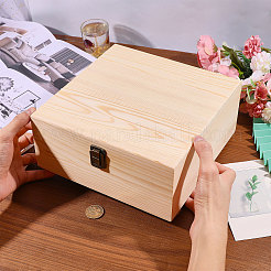 Quadratische Verpackungsboxen aus Kiefernholz mit Metallverschlüssen&nbsp;CON-WH0089-186-1