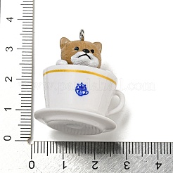 不透明樹脂の子犬ペンダント  ティーカップチャームに入ったかわいい犬  プラチナトーンの鉄ループ付き  ゴールデンロッド  31~32.5x28x26mm  穴：2mm&nbsp;LS-RESI-G095-01D