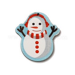 片面プリントの木製ペンダント  クリスマスチャーム  雪だるま  49.5x44x2.6mm  穴：2mm&nbsp;WOOD-H102-02G