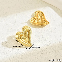 スタイリッシュなハート201ステンレススチールスタッドピアス  ゴールドカラー  20x20mm&nbsp;LD8214-1