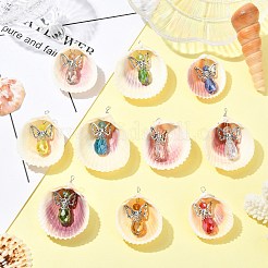 10 шт. 10-цветные подвески в виде ангела из ракушки и сплава из стекла&nbsp;PALLOY-CJ00051