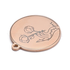304ステンレスペンダント  手と花でフラットラウンド  ローズゴールド  28x25x1.4mm  穴：2mm&nbsp;STAS-C032-04RG