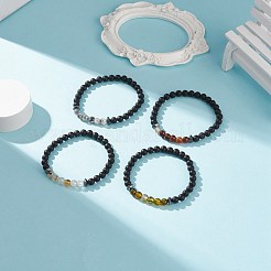 Bracciale elastico con perline rotonde in pietra preziosa naturale e agata nera (tinta e riscaldata) e ematite sintetica&nbsp;BJEW-JB08648