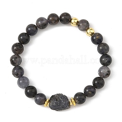 Elastische Armbänder aus natürlichem Iolith und Messingperlen für Damen&nbsp;BJEW-JB14446