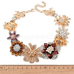 Женские ожерелья-нагрудники из цветочного сплава с разноцветными стразами NJEW-F357-05KCG