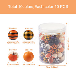 100 шт. 10 стиля бусины из натурального дерева на тему Хэллоуина&nbsp;WOOD-CD0001-21