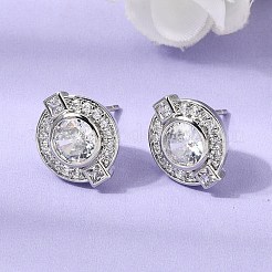 Boucles d'oreilles en laiton avec zircone cubique de micro pave&nbsp;EJEW-G471-05P